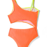 ONE SHOULDER SIDE CUT SWIMSUIT - ORANGE