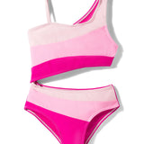 ONE SHOULDER SIDE CUT SWIMSUIT - PINK