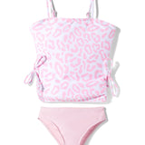 SHAGHETTI STYLE LEOPARD PRINTED 2 PIECE SWIMSUIT - LIGHT PINK