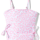SHAGHETTI STYLE LEOPARD PRINTED 2 PIECE SWIMSUIT - LIGHT PINK