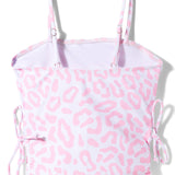 SHAGHETTI STYLE LEOPARD PRINTED 2 PIECE SWIMSUIT - LIGHT PINK