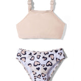 HALTER NECK HEART PRINTED 2 PIECE SWIMSUIT - BEIGE