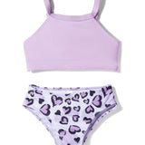 HALTER NECK HEART PRINTED 2 PIECE SWIMSUIT - PURPLE