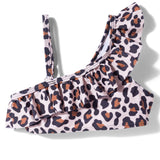 RUFFLED LEOPARD PRINTED 2 PIECE SWIMSUIT - BROWN