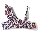RUFFLED LEOPARD PRINTED 2 PIECE SWIMSUIT - BROWN