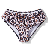 RUFFLED LEOPARD PRINTED 2 PIECE SWIMSUIT - BROWN