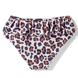 RUFFLED LEOPARD PRINTED 2 PIECE SWIMSUIT - BROWN