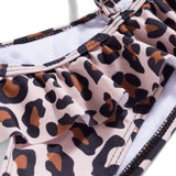 RUFFLED LEOPARD PRINTED 2 PIECE SWIMSUIT - BROWN