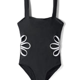 DAISY SIDE CUT MONOKINI STYLE SWIMSUIT - BLACK