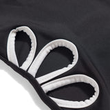DAISY SIDE CUT MONOKINI STYLE SWIMSUIT - BLACK