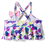 SPAGHETTI STYLE BOW APPLIQUE 2 PIECE SWIMSUIT - PINK