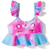 RUFFLED STRAP UNICORN PRINT 2 PIECE SWIMSUIT - PURPLE