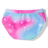 RUFFLED STRAP UNICORN PRINT 2 PIECE SWIMSUIT - PURPLE