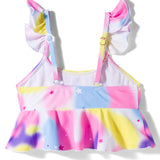 RUFFLED STRAP UNICORN PRINT 2 PIECE SWIMSUIT - PINK