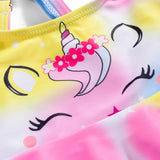 RUFFLED STRAP UNICORN PRINT 2 PIECE SWIMSUIT - PINK