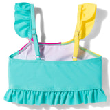 COLOR BLOCK RUFFLED DETAILED 2 PIECE SWIMSUIT - BLUE