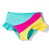 COLOR BLOCK RUFFLED DETAILED 2 PIECE SWIMSUIT - BLUE