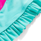COLOR BLOCK RUFFLED DETAILED 2 PIECE SWIMSUIT - BLUE