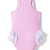 UNICORN PRINT RUFFLED DETAILED V CUT SWIMSUIT - LIGHT PINK