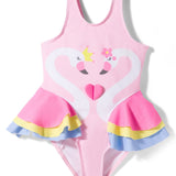 SLEEVELESS FLAMINGO PRINT RUFFLED V CUT SWIMSUIT - LIGHT PINK