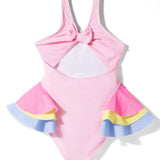 SLEEVELESS FLAMINGO PRINT RUFFLED V CUT SWIMSUIT - LIGHT PINK