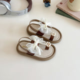 PEARL & BOW APPLIQUE BACK ELASTIC SANDAL - BROWN