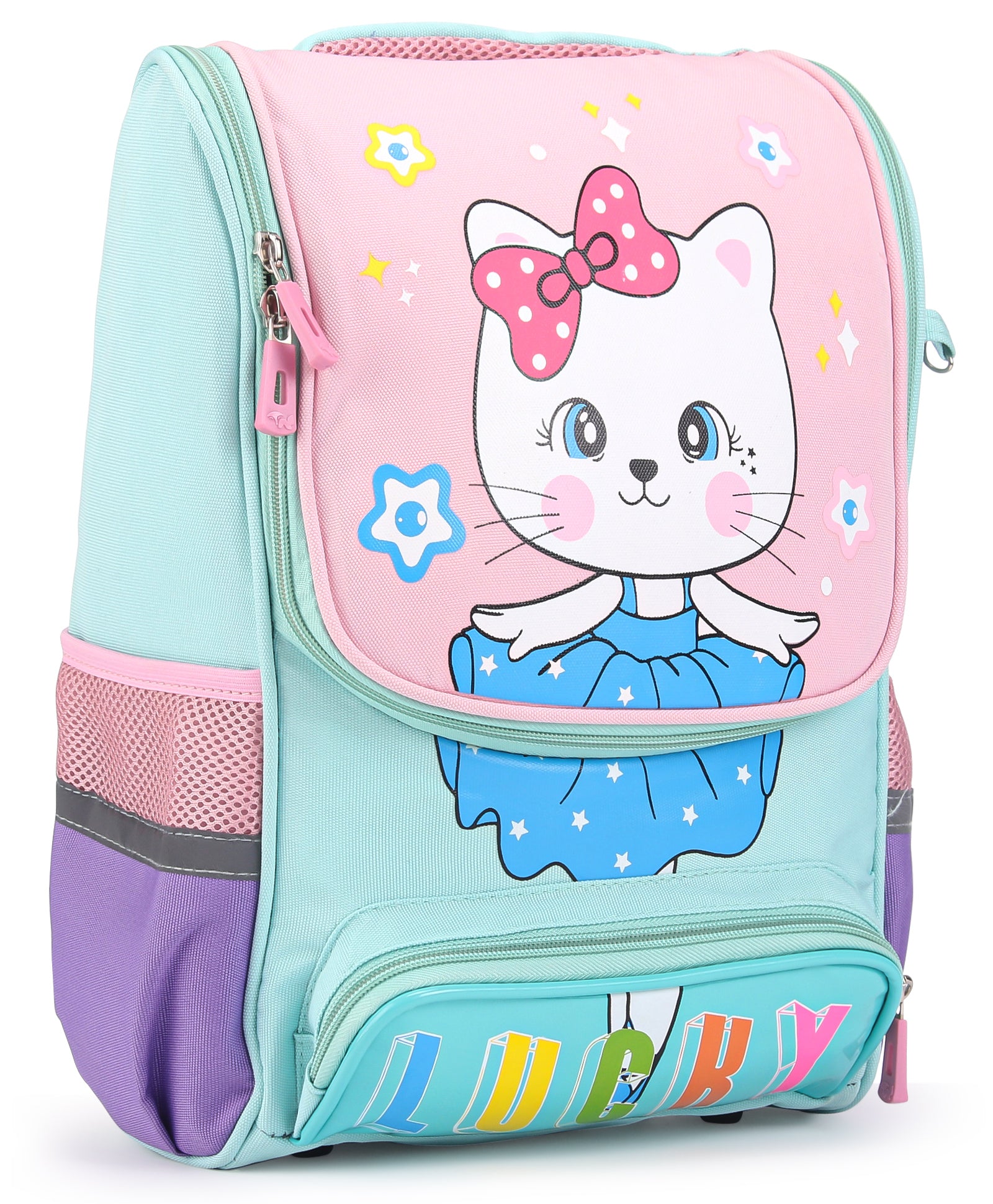 Kitten Print Front Open Backpack - Sea Green