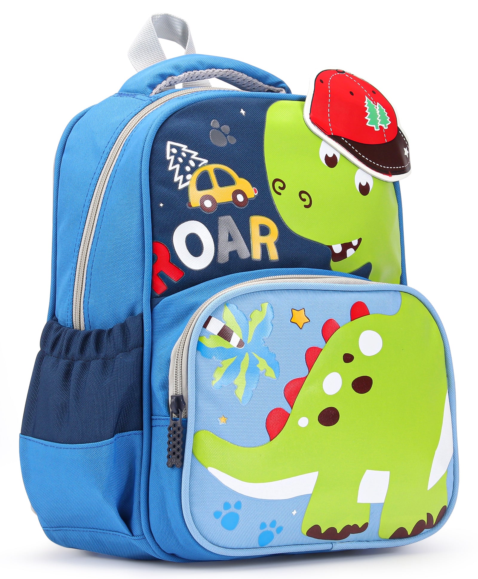 Cap Applique Dinosaur Print Backpack - Light Blue