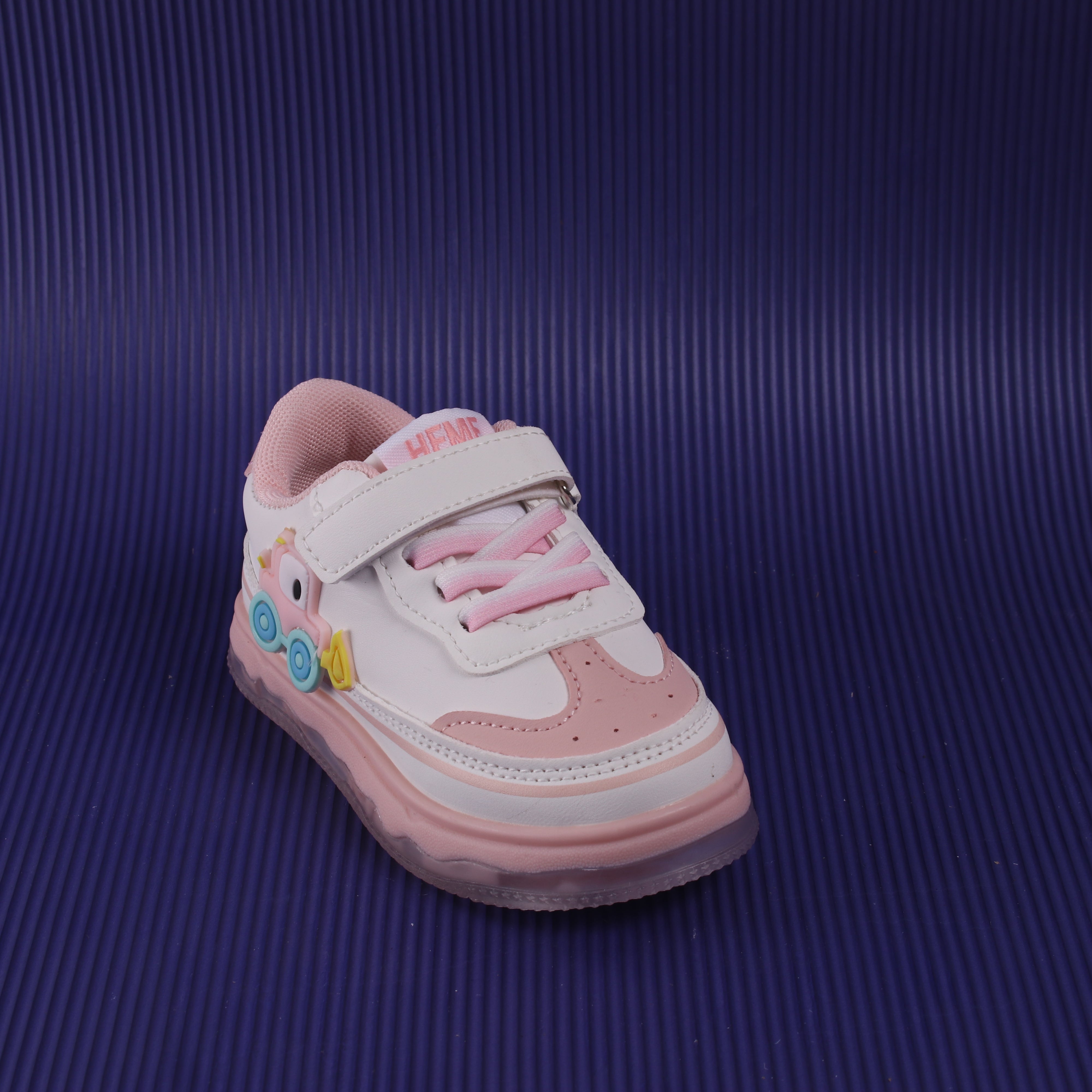 Car Applique Velcro Closure Led Shoes - White & Pink