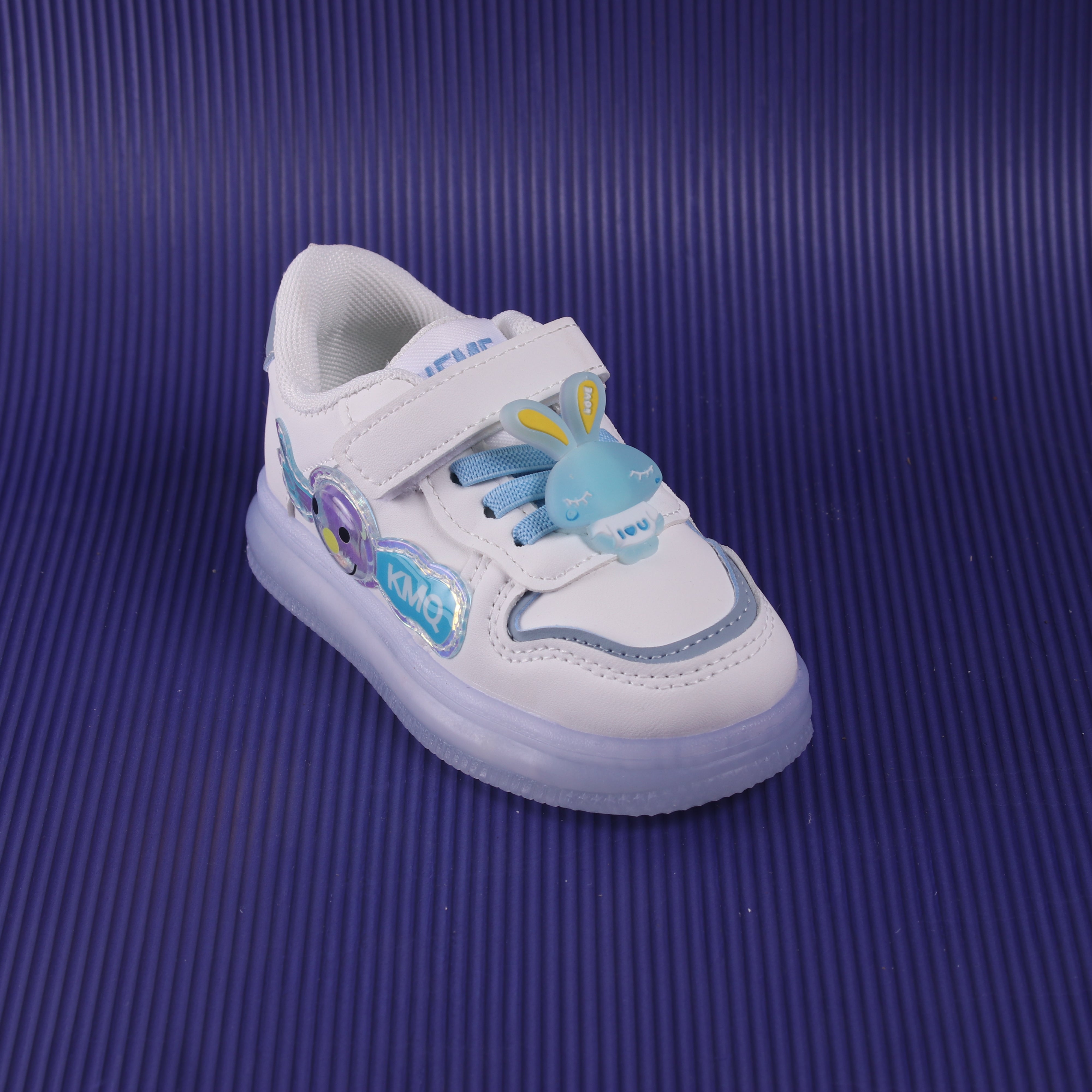 Charm Applique Velcro Closure Led Shoes - White & Blue