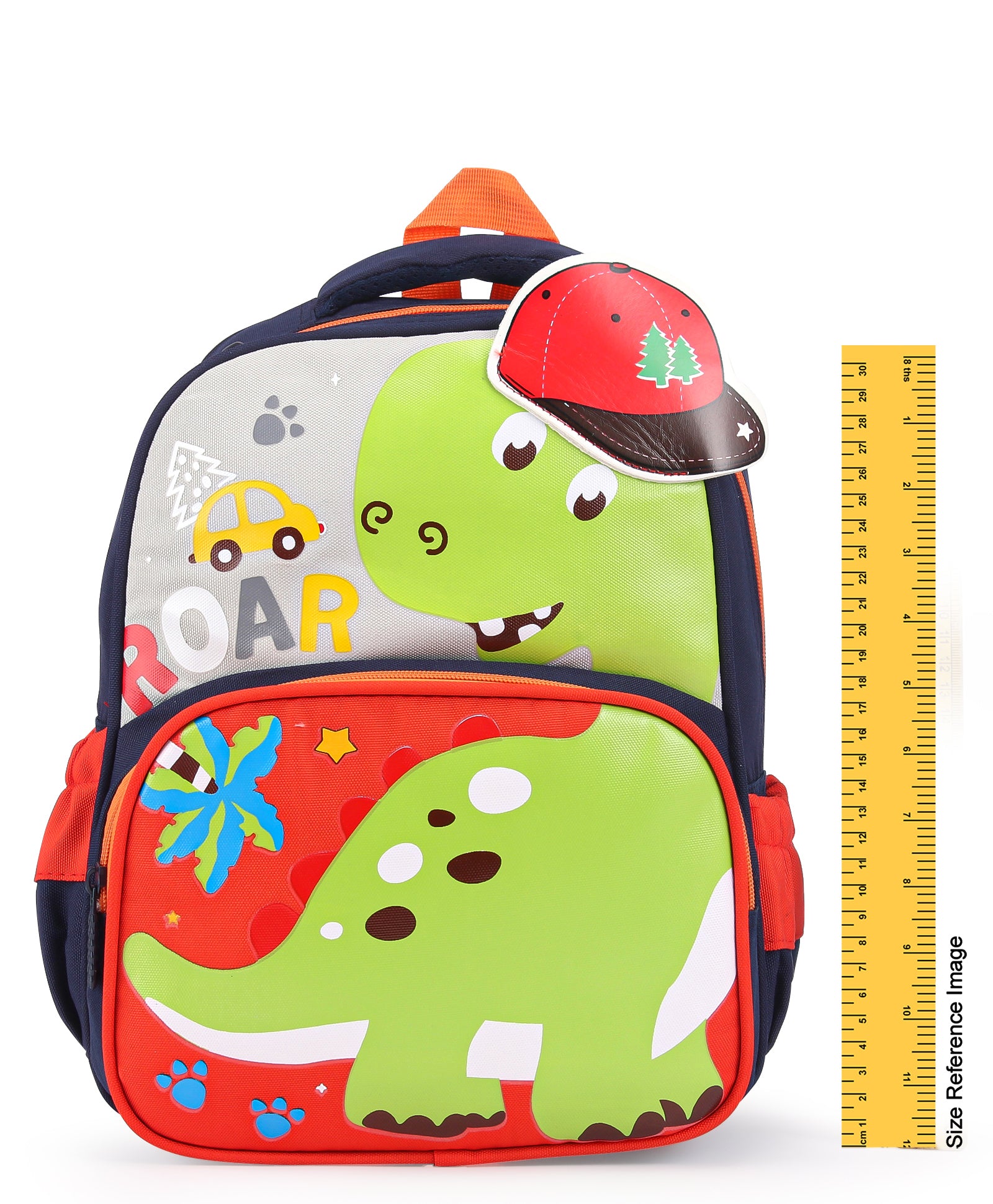 Cap Applique Dinosaur Print Backpack - Red