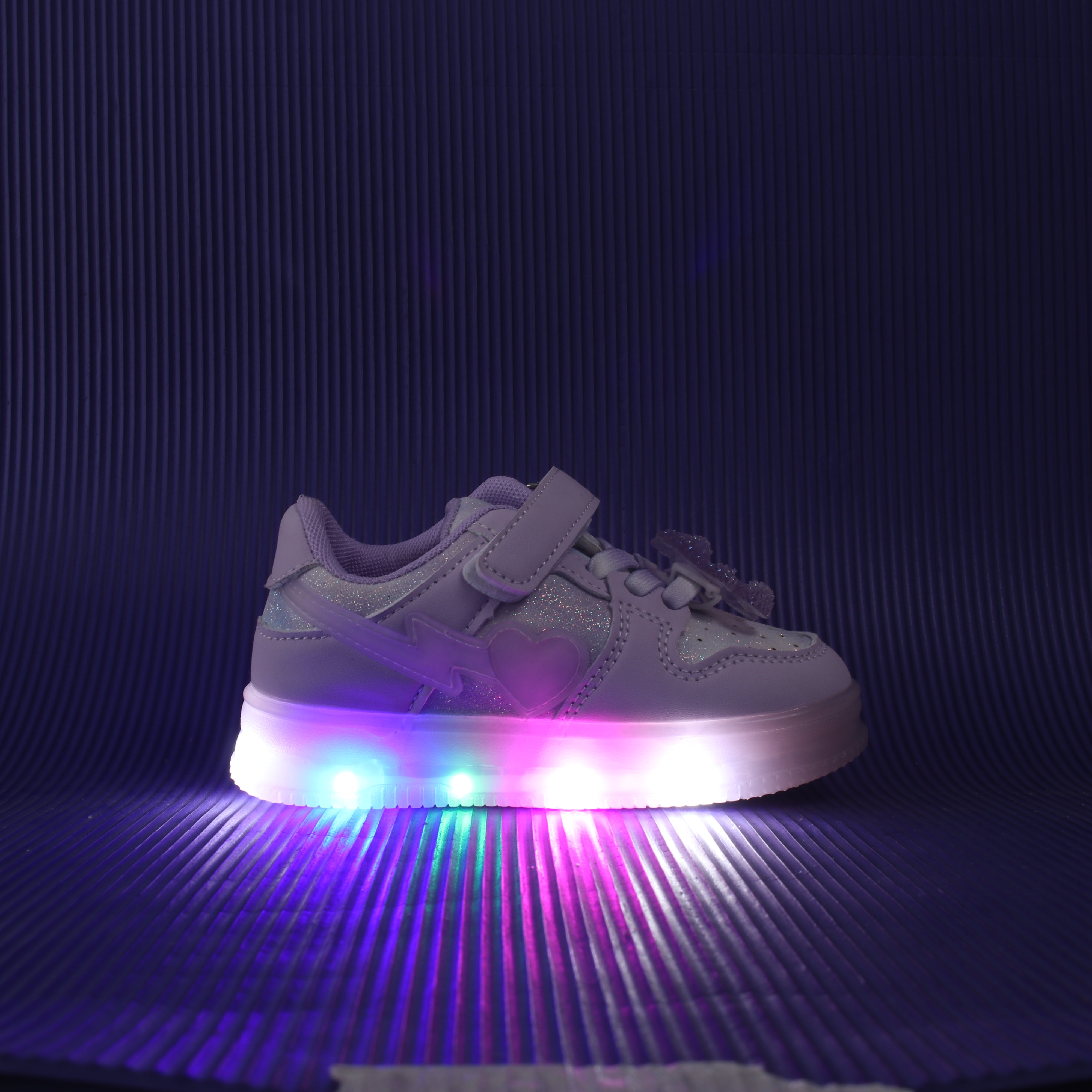 Glittered Charm Applique Led Shoes - Purple