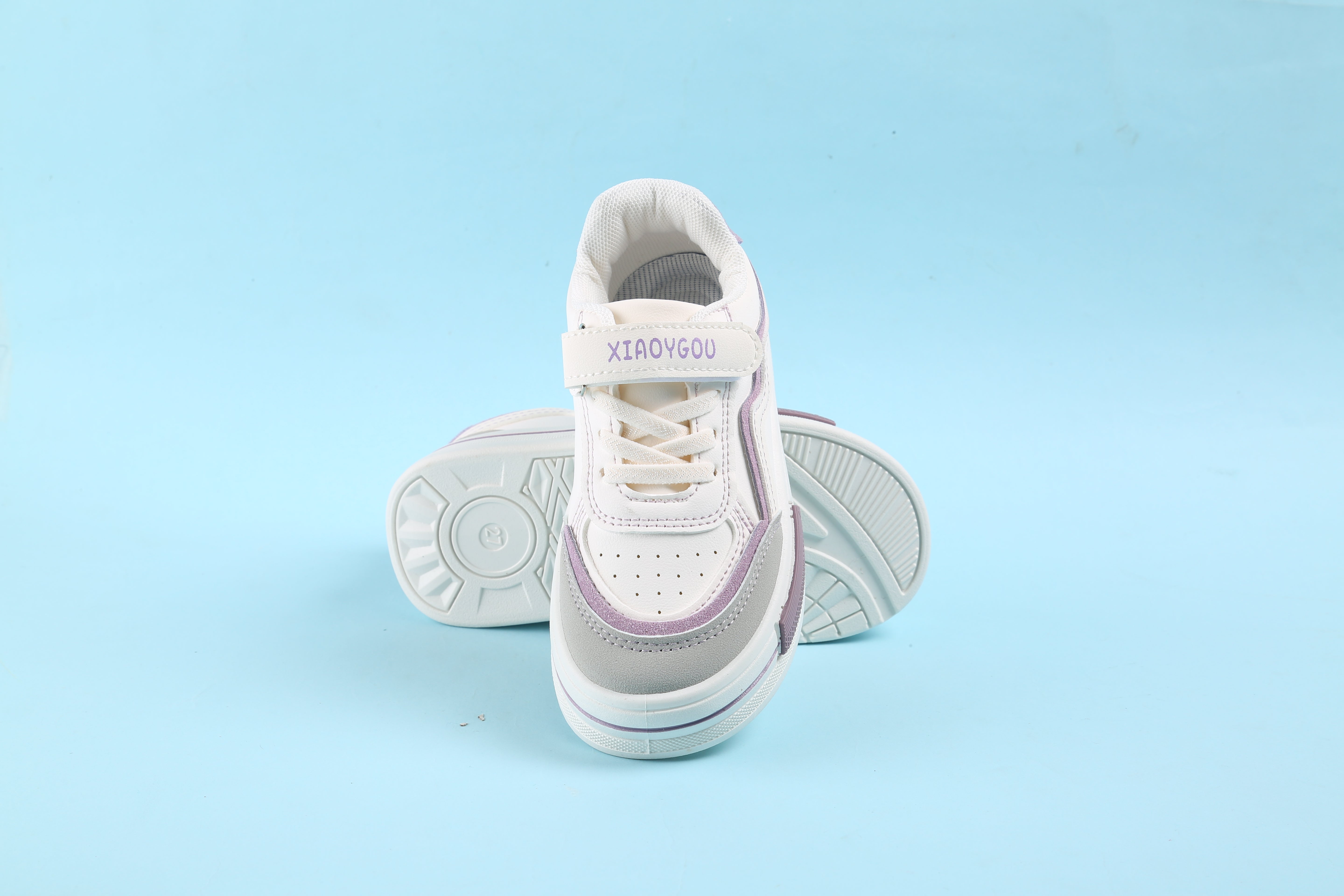 Wave Design Shaded Velcro Closure Sneakers - Purple