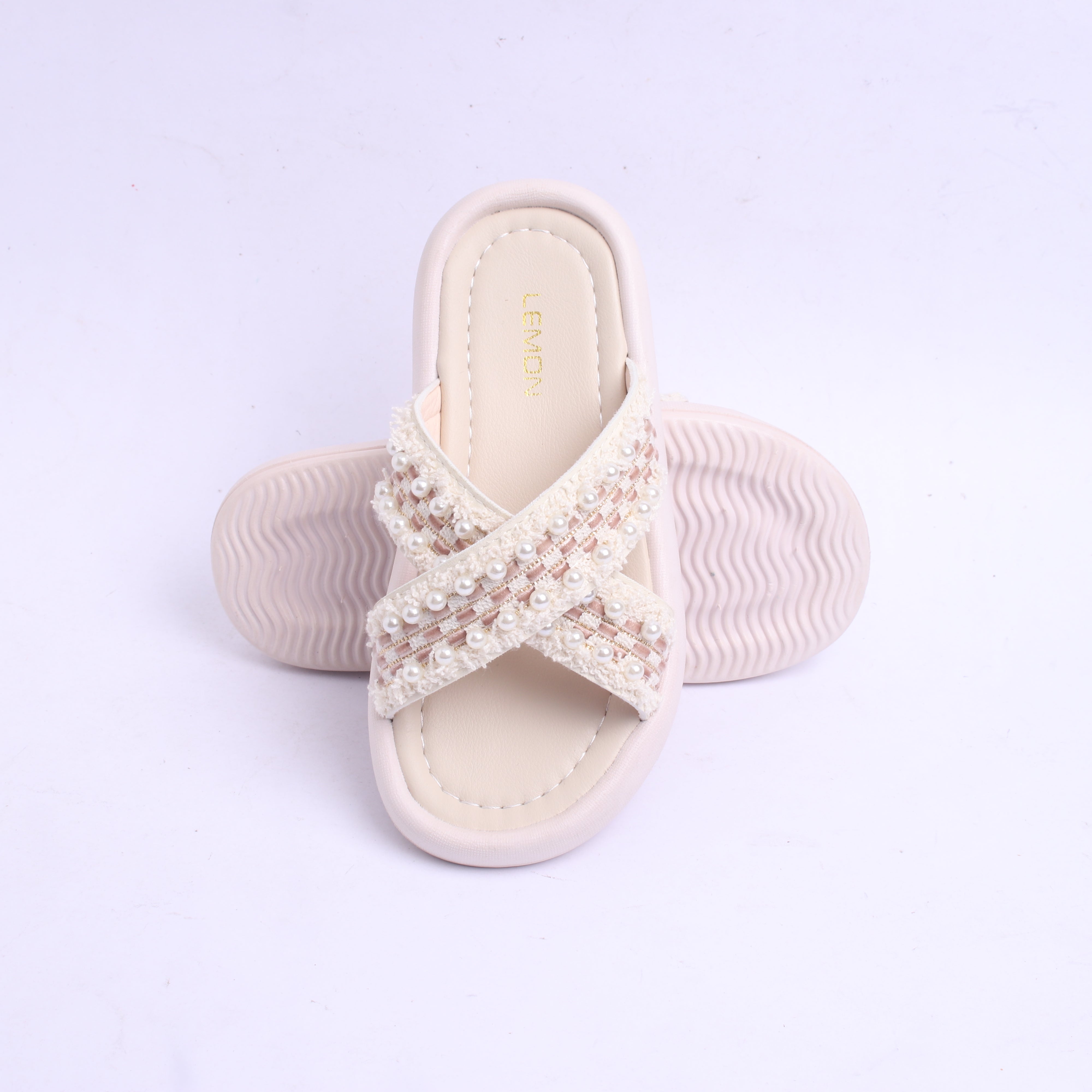 Criss Cross Design Pearl Applique Floters - White & Cream