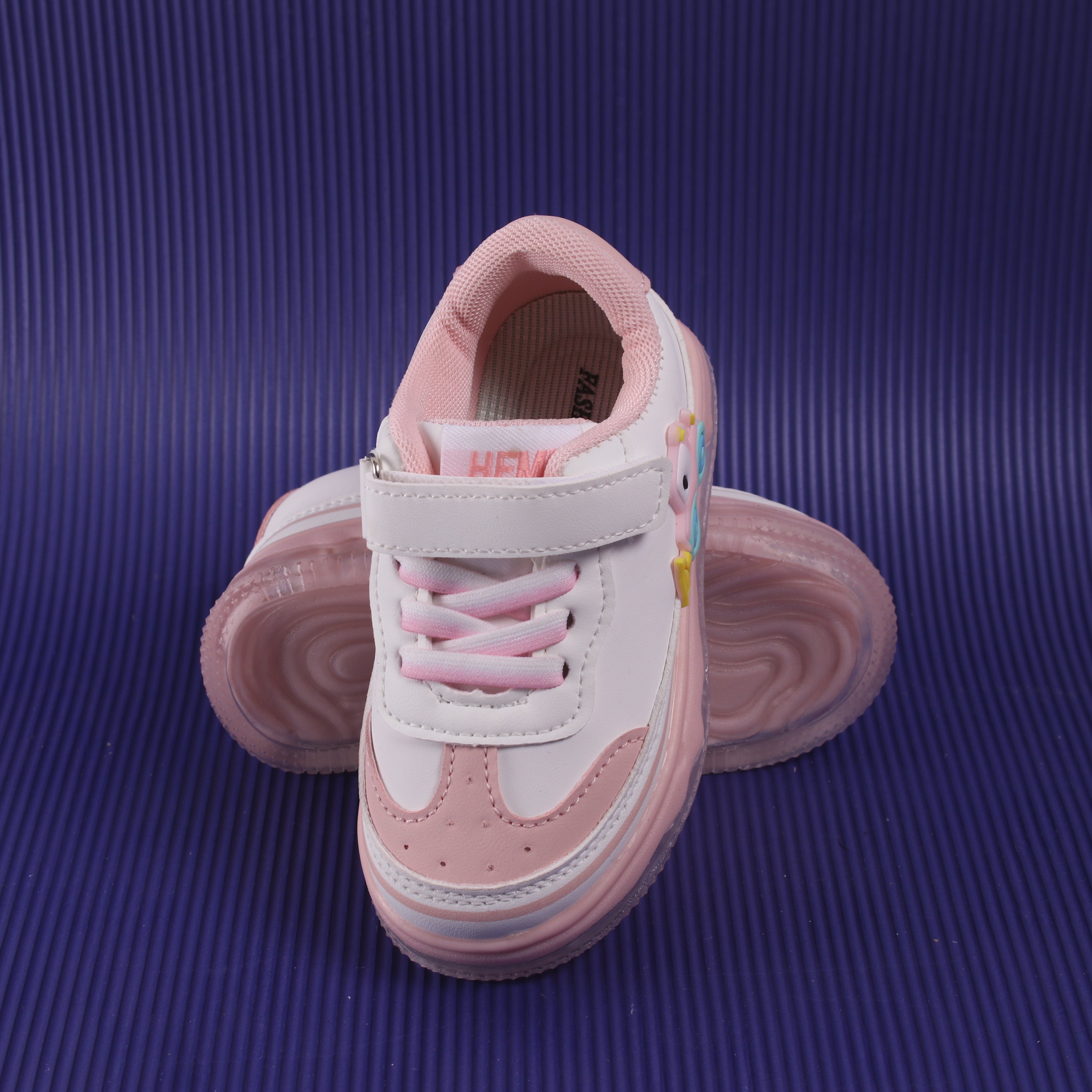 Car Applique Velcro Closure Led Shoes - White & Pink