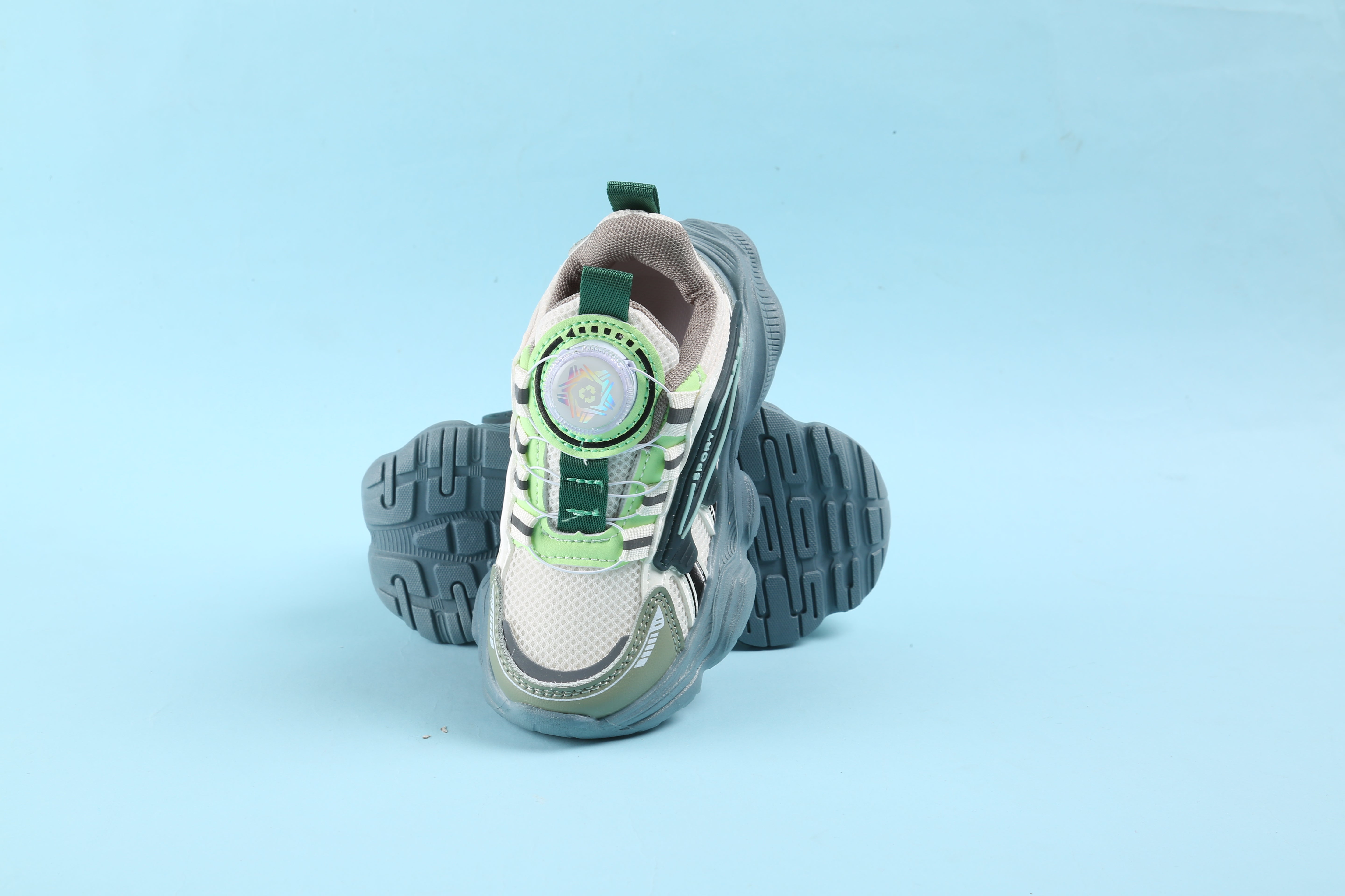 Patch Detailed Swivel Buckle Sports Shoes - GREY & GREEN