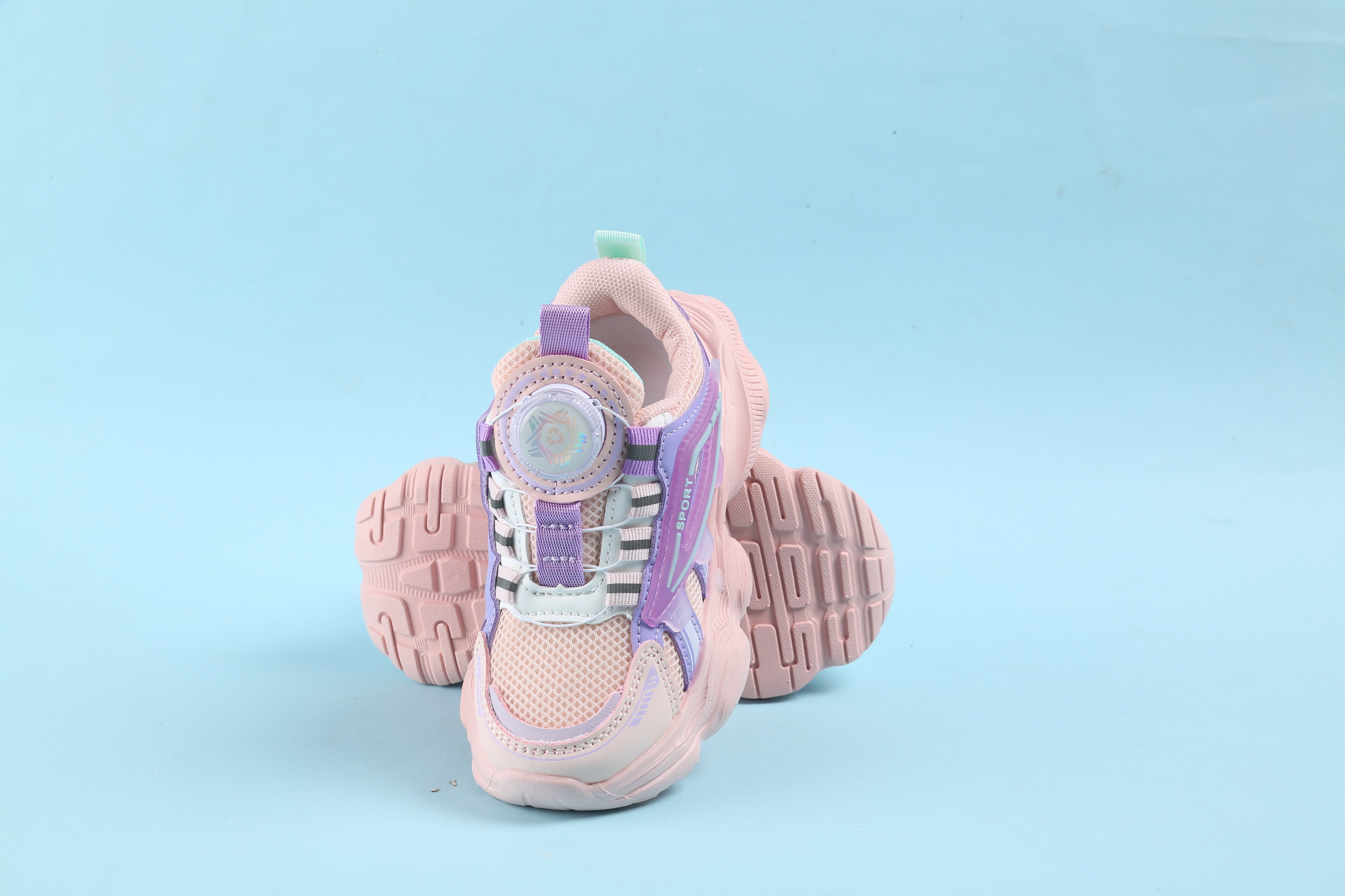 Patch Detailed Swivel Buckle Sports Shoes - Pink & Purple