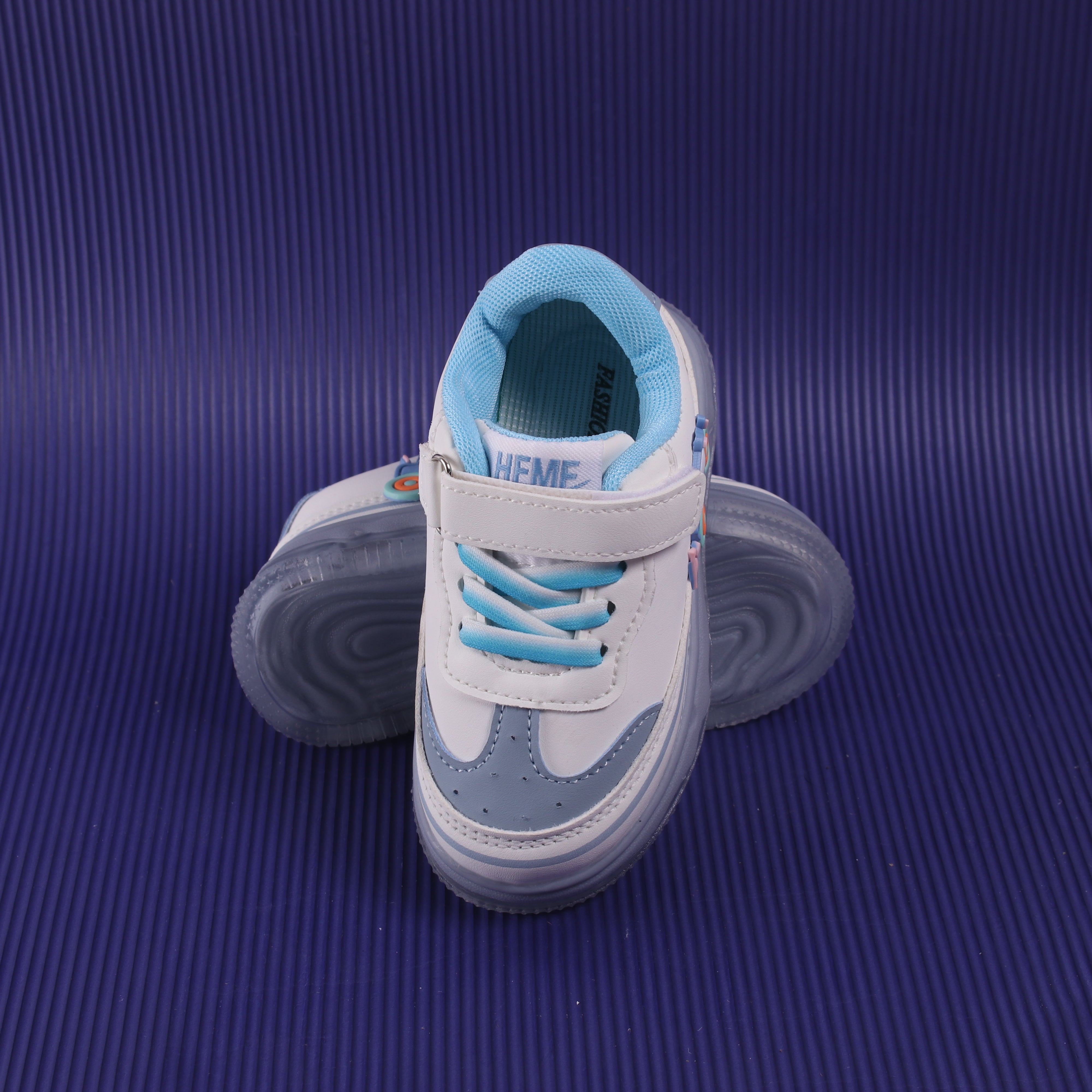 Car Applique Velcro Closure Led Shoes - White & Blue