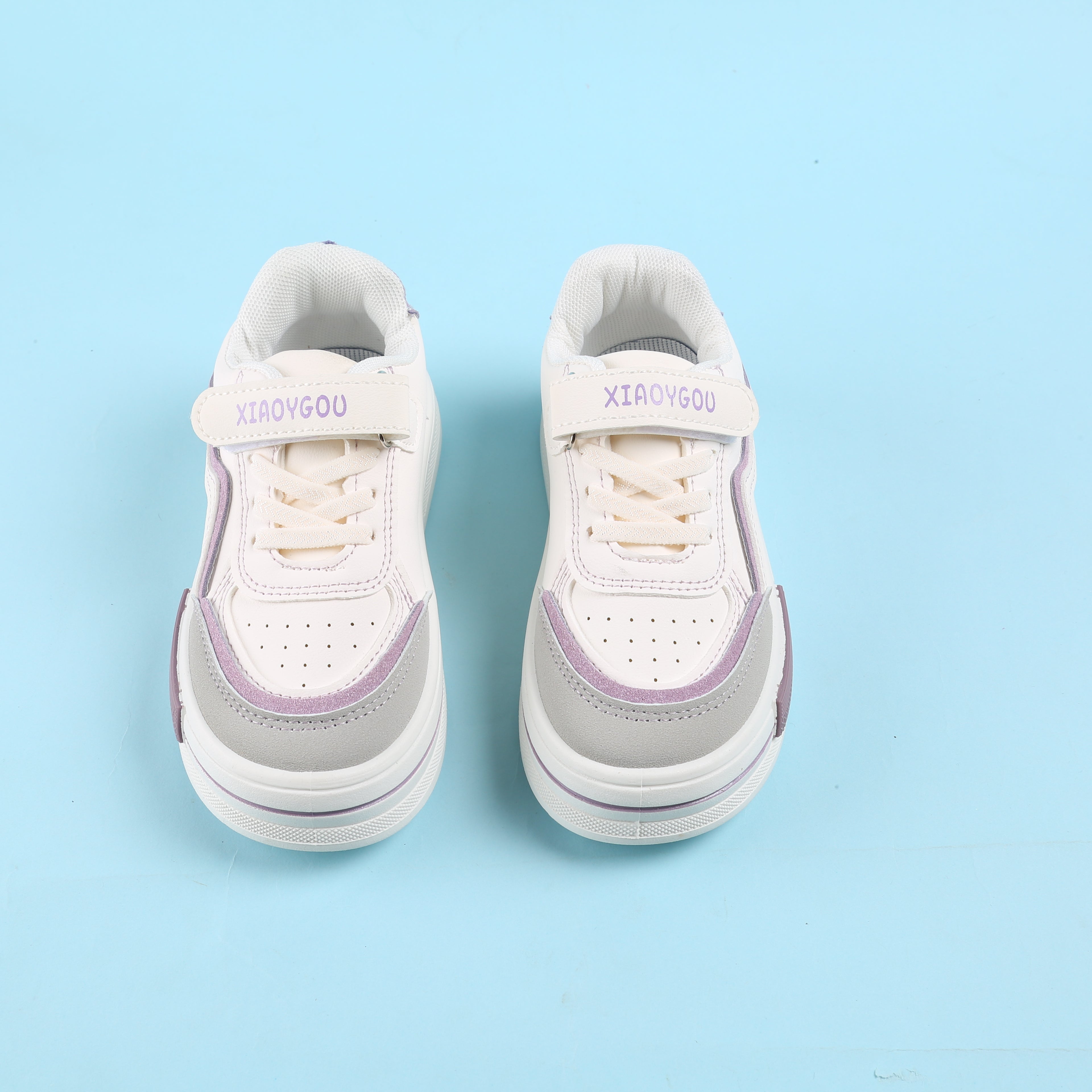 Wave Design Shaded Velcro Closure Sneakers - Purple