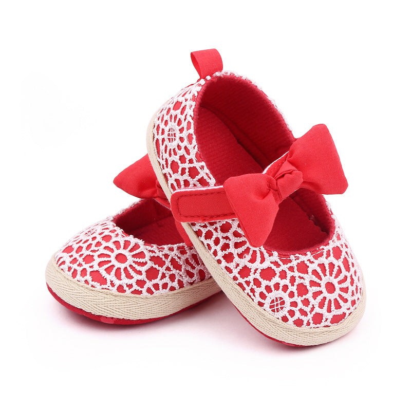 BOW NET APPLIQUE BOOTIES - RED