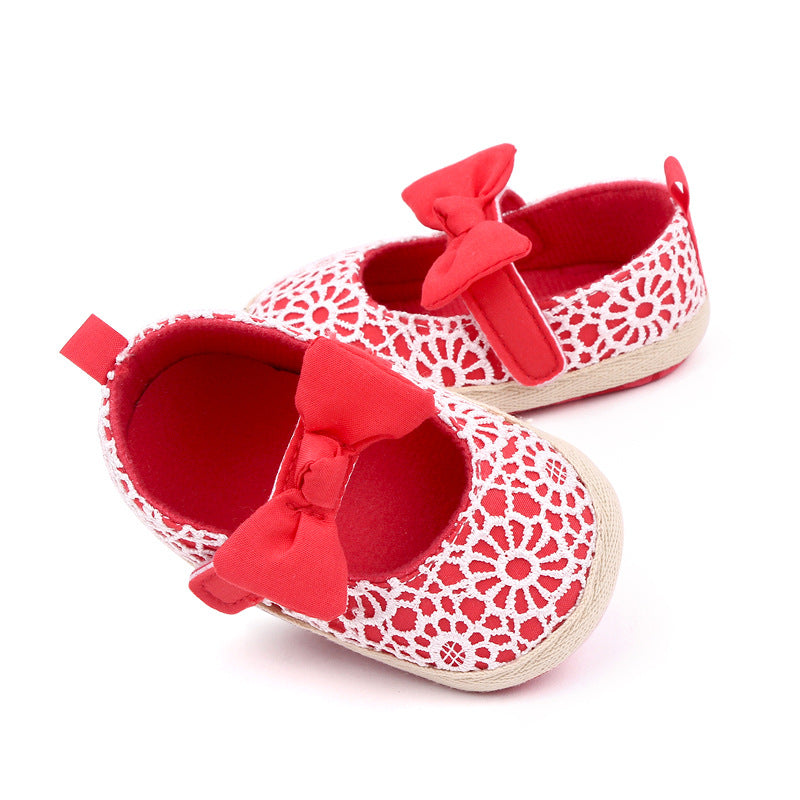 BOW NET APPLIQUE BOOTIES - RED