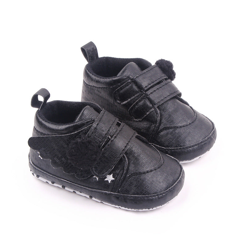 WINGS  APPLIQUE POM-POM BOOTIES - BLACK