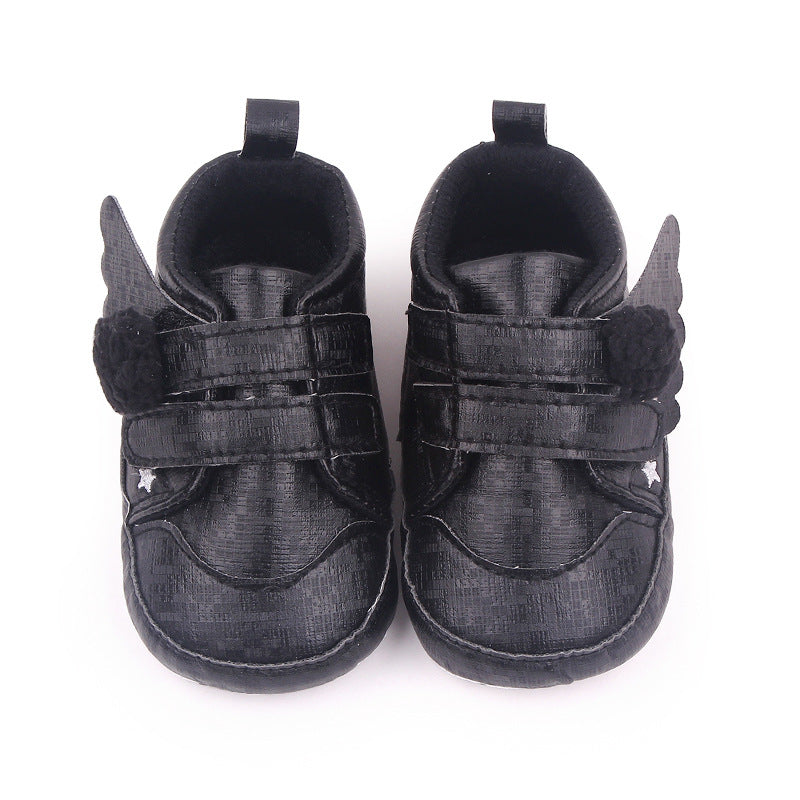 WINGS  APPLIQUE POM-POM BOOTIES - BLACK