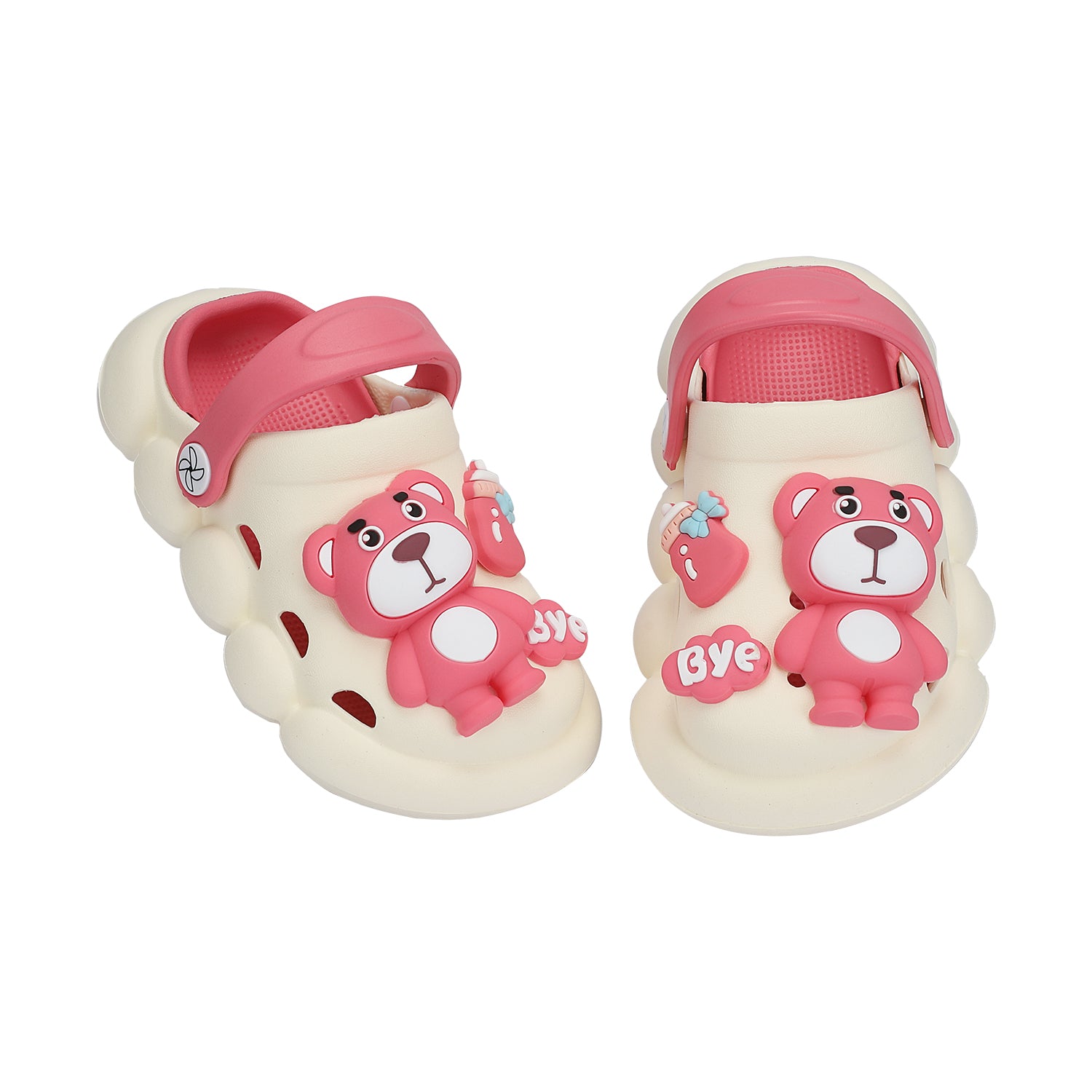 Bear Cartoon Applique detailed Clogs - Pink