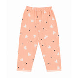 BIRDS PRINTED DOUBLE LAYER MUSLIN NIGHTSUITS WITH LINING - PEACH