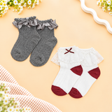 PACK OF 2 BOW & LACE DETAILED ANKLE LENGTH SOCKS - MULTICOLOR