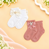 PACK OF 2 PEARL BOW & BUNNY ANKLE LENGTH SOCKS - MULTICOLOR