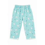 BIRDS PRINTED DOUBLE LAYER MUSLIN NIGHTSUITS WITH LINING - SEA GREEN