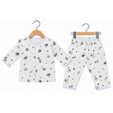 SPACE THEME PRINT DOUBLE LAYER MUSLIN NIGHTSUITS WITH LINING - LIGHT BLUE