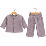 TEXTURED DOUBLE LAYER MUSLIN NIGHTSUIT - MAUVE